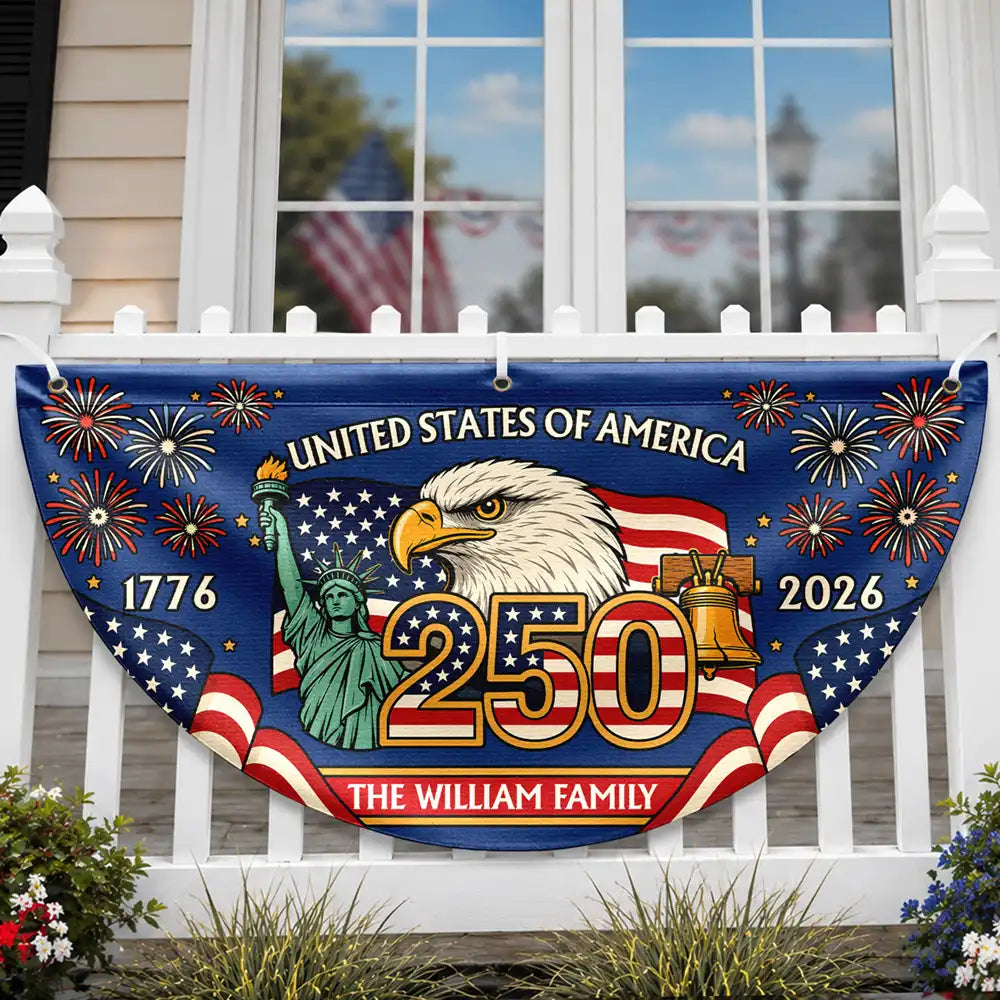 America 250th Anniversary Family - Personalized Non-Pleated Fan Flag