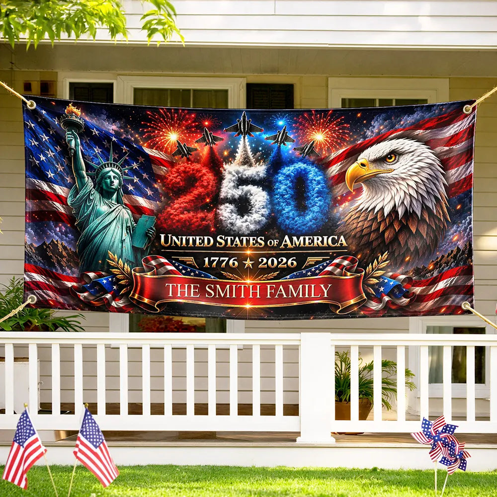 Family,America 250th,Happy - America 250th Anniversary Family Name - Personalized Horizontal Banner