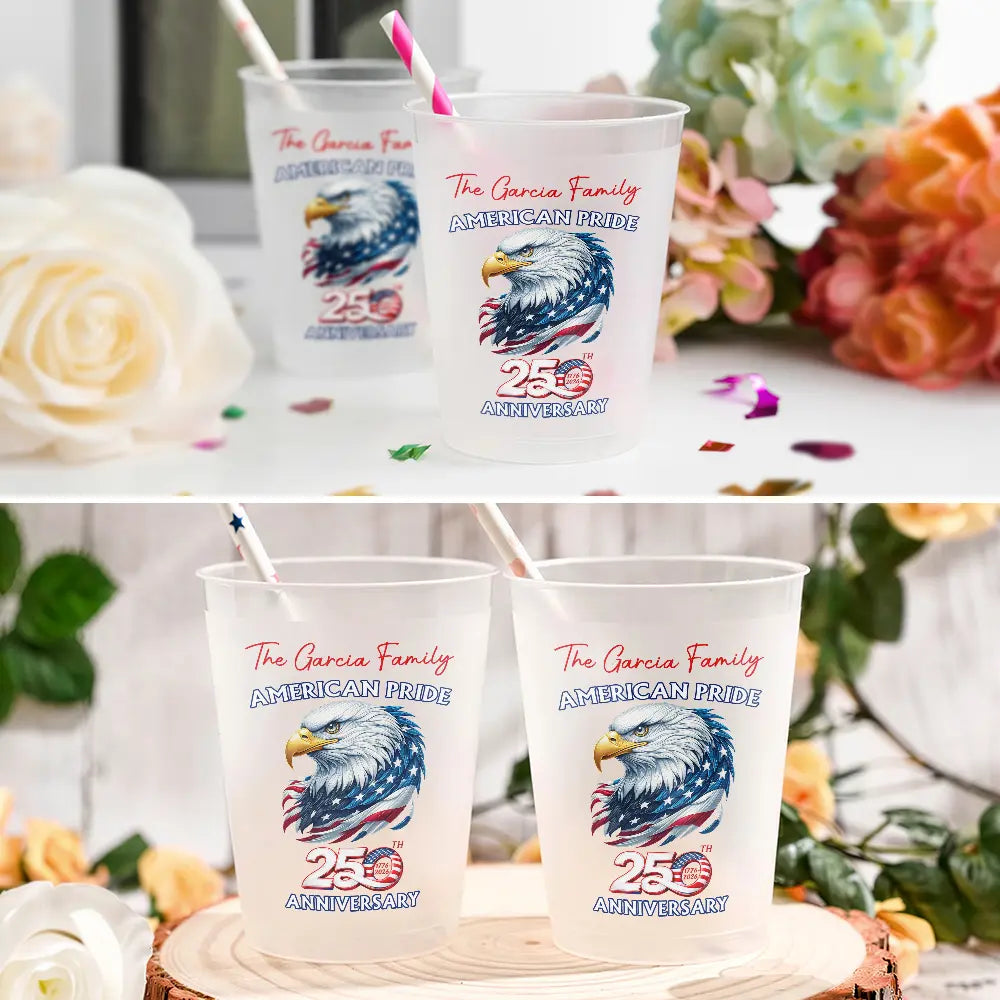 Independence Day,America 250th,Icon,Proud - America 250th Anniversary US Proud Patriotic Eagle - Personalized Frosted Cups