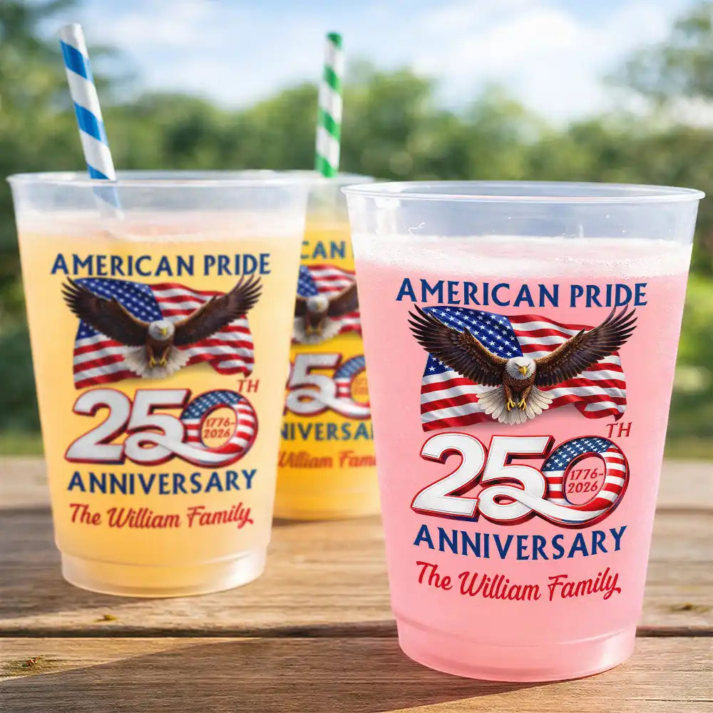 Independence Day,Family,America 250th,Proud - America 250th Anniversary US Pride Patriotic Eagle - Personalized Frosted Cups