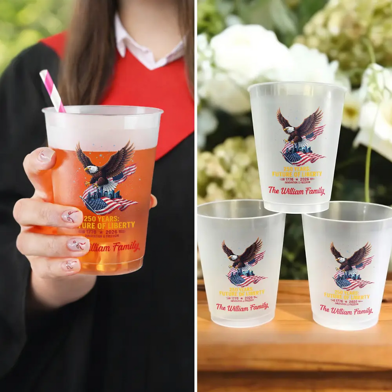 Independence Day,Family,America 250th,Proud - America 250th Anniversary US Pride Patriotic Eagle - Personalized Frosted Cups