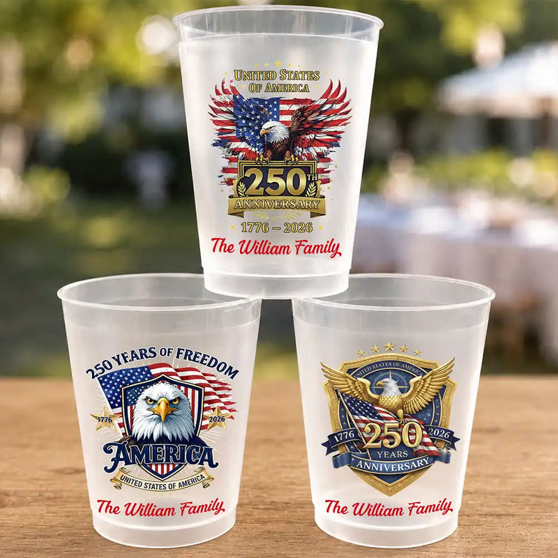 Independence Day,Family,America 250th,Proud - America 250th Anniversary US Pride Patriotic Eagle - Personalized Frosted Cups