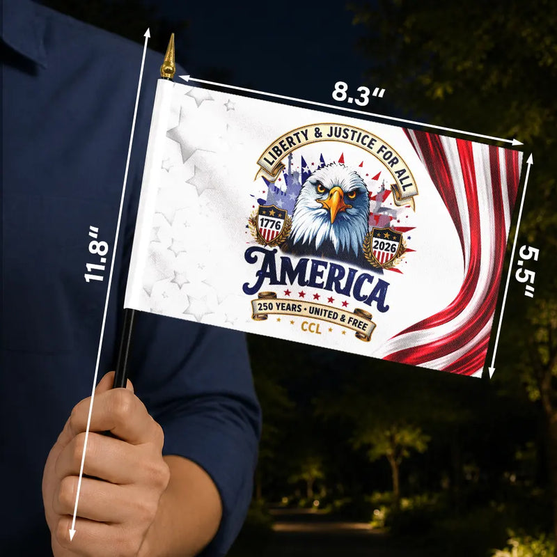 America 250th, Independence Day, Family, Proud, Icon - America 250th Anniversary US Pride Patriotic Eagle - Personalized Handheld Flag