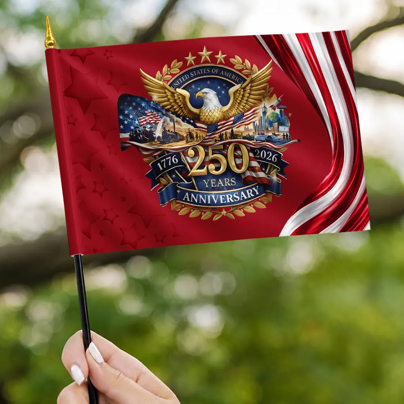 America 250th, Independence Day, Family, Proud, Icon - America 250th Anniversary US Pride Patriotic Eagle - Personalized Handheld Flag