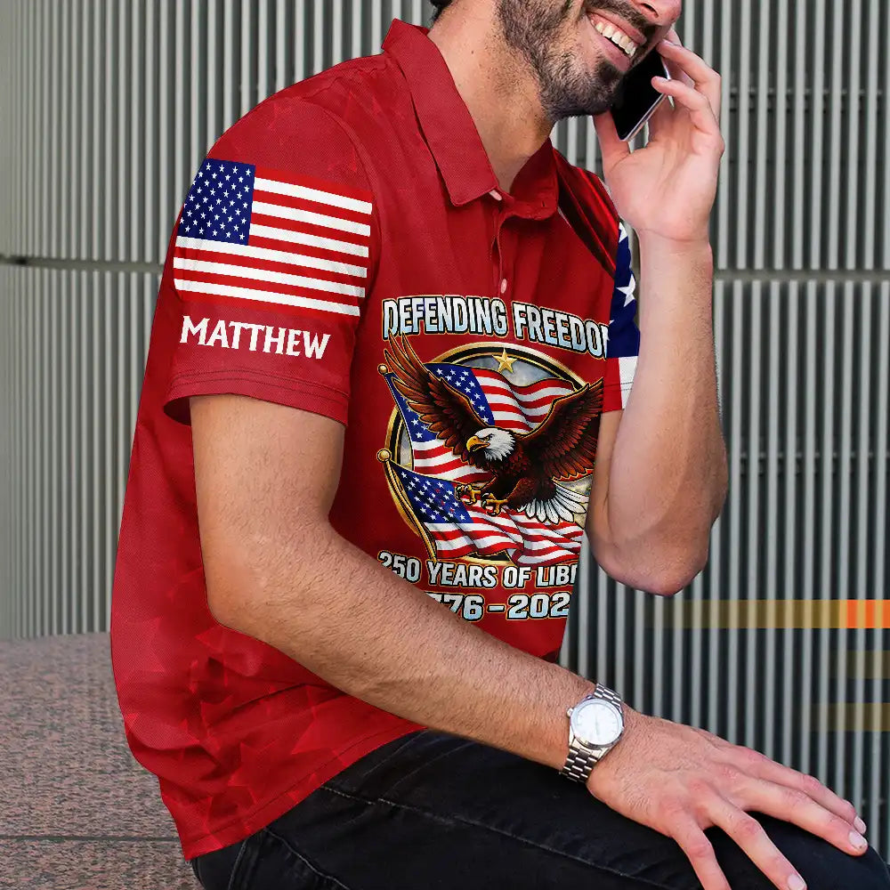 Gift For Men,Gift For Yourself,Happy - America 250th Anniversary US Pride Patriotic Eagle - Personalized Polo Shirt