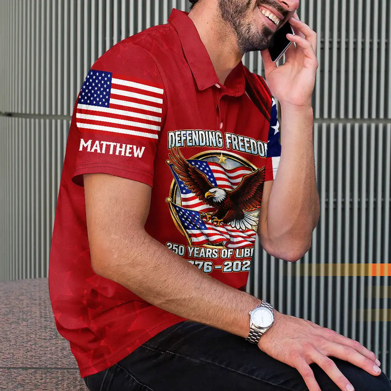 Gift For Men,Gift For Yourself,Happy - America 250th Anniversary US Pride Patriotic Eagle - Personalized Polo Shirt