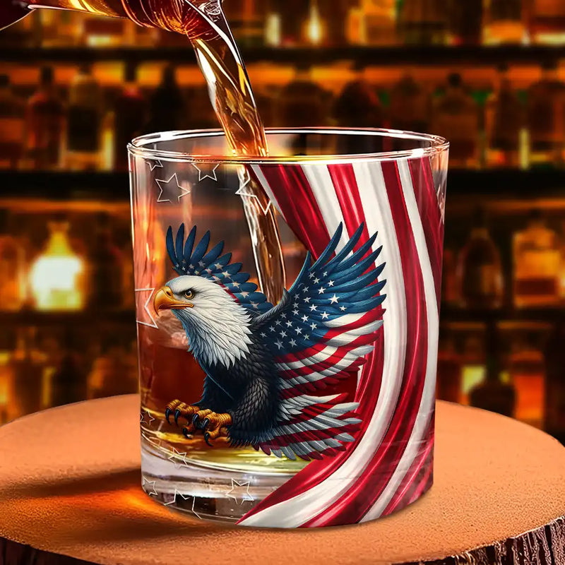 Independence Day,America 250th,Gift For Men,Icon,Proud - America 250th Anniversary US Pride Patriotic Eagle - Personalized Whiskey Glass