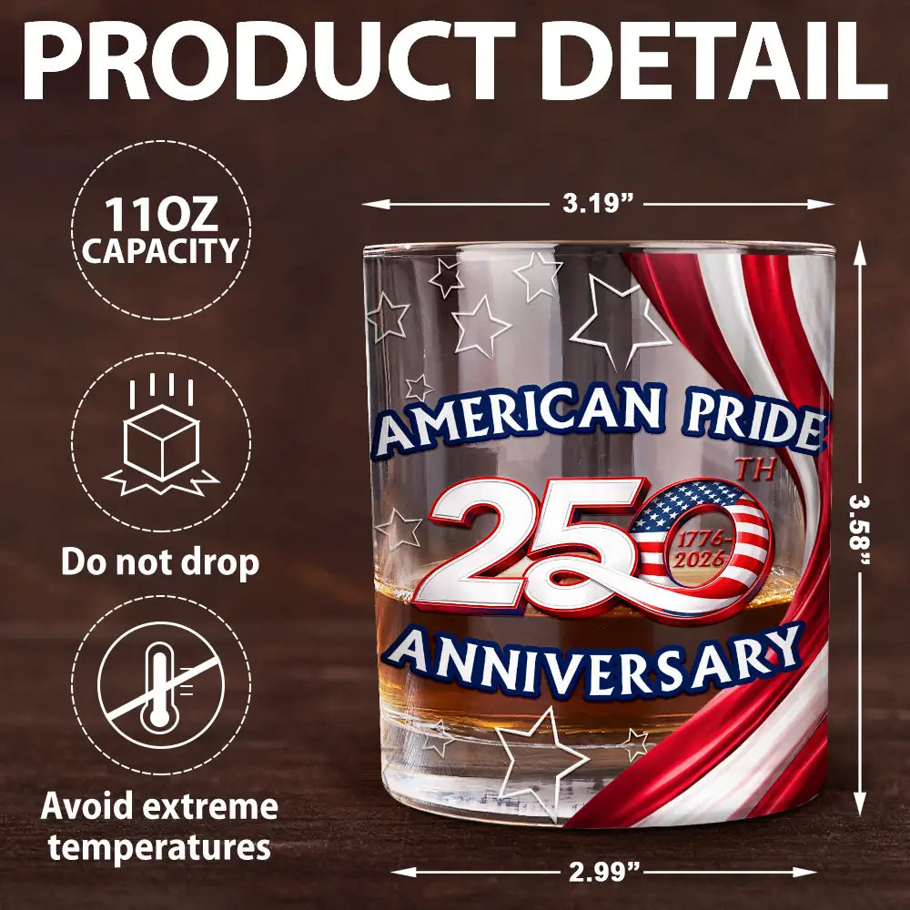 Independence Day,America 250th,Gift For Men,Icon,Proud - America 250th Anniversary US Pride Patriotic Eagle - Personalized Whiskey Glass