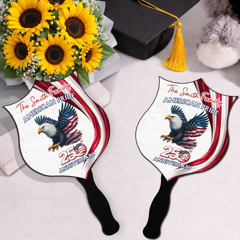 America 250th, Independence Day, Family, Proud, Icon - America 250th Anniversary US Proud Patriotic Eagle - Personalized Handheld Fan