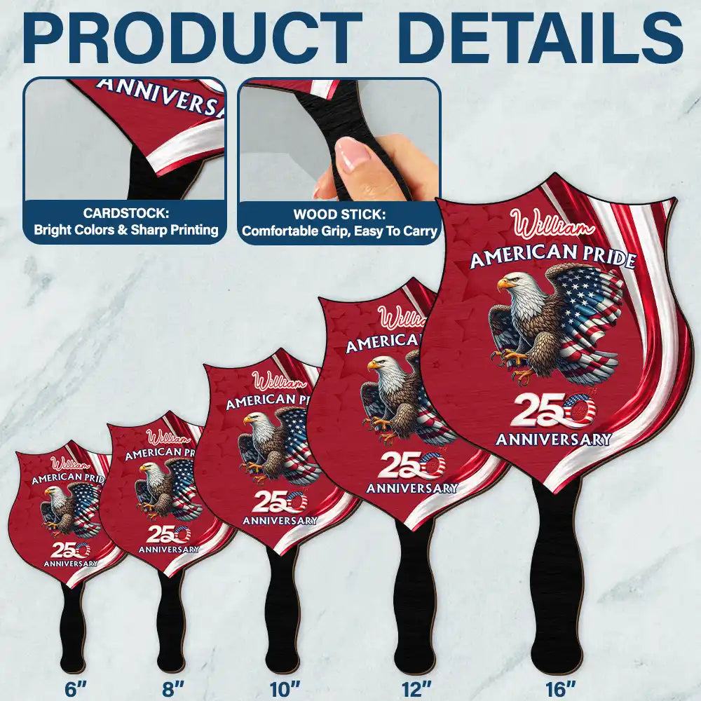 America 250th, Independence Day, Family, Proud, Icon - America 250th Anniversary US Proud Patriotic Eagle - Personalized Handheld Fan