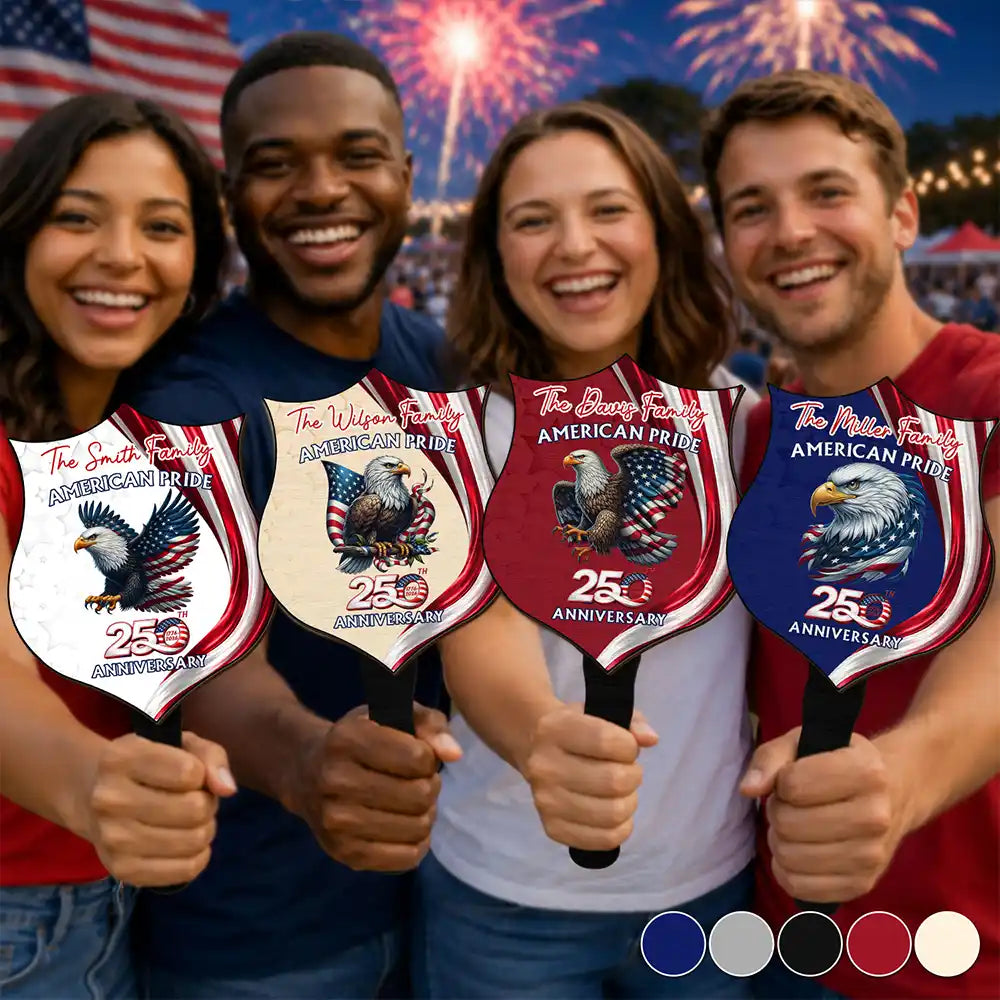 America 250th, Independence Day, Family, Proud, Icon - America 250th Anniversary US Proud Patriotic Eagle - Personalized Handheld Fan
