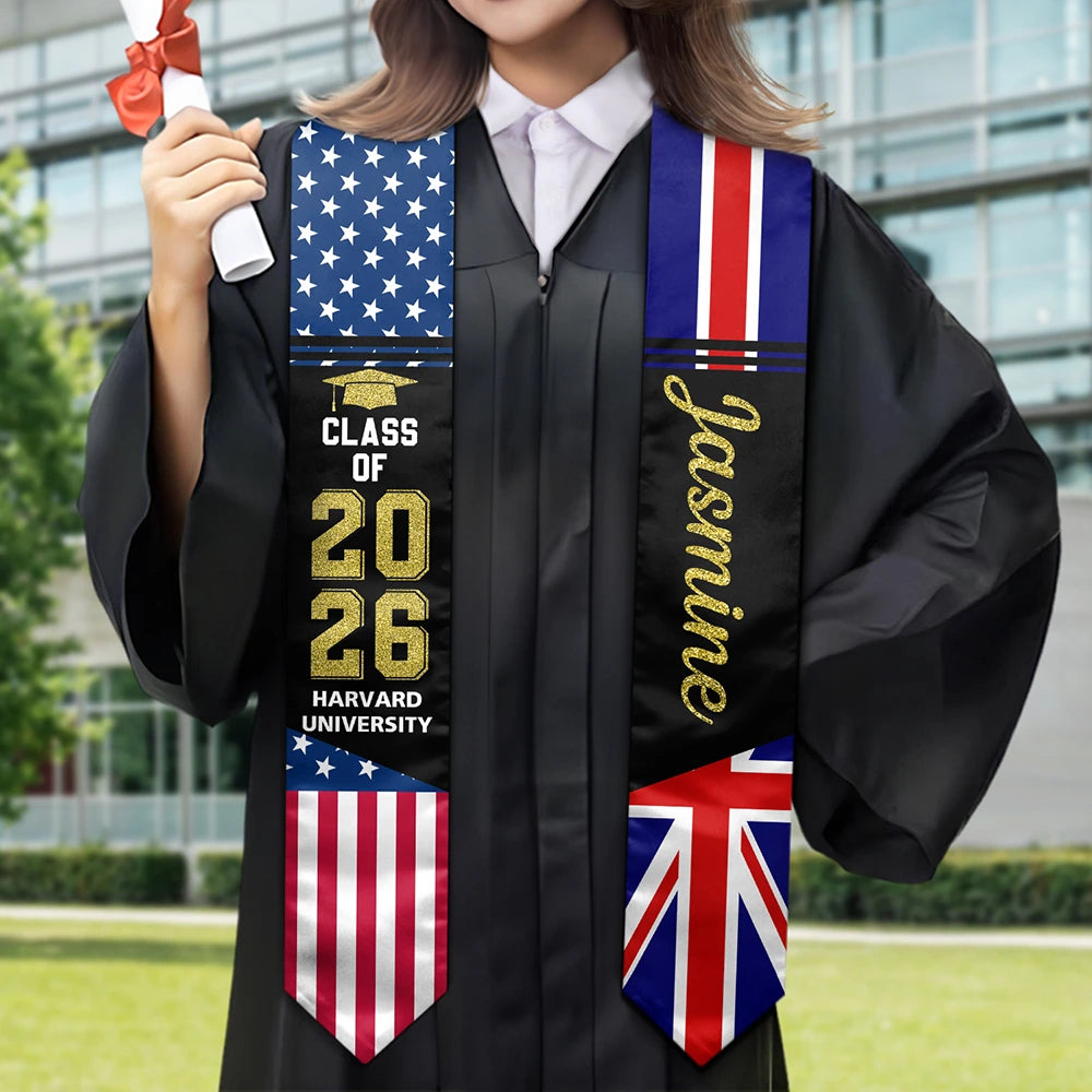 Happy,Graduation,Independence Day,America 250th,Gift For Yourself,Gift For Women,Gift For Men - Two Country Flags Graduation - Personalized Stoles