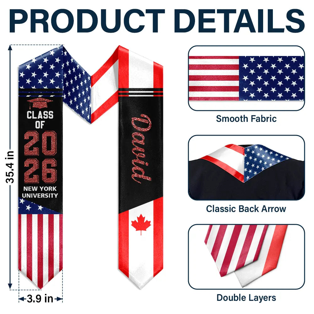 Happy,Graduation,Independence Day,America 250th,Gift For Yourself,Gift For Women,Gift For Men - Two Country Flags Graduation - Personalized Stoles