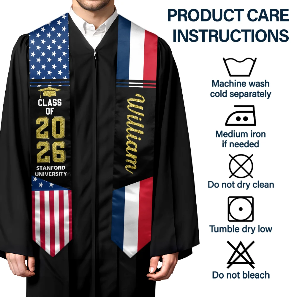 Happy,Graduation,Independence Day,America 250th,Gift For Yourself,Gift For Women,Gift For Men - Two Country Flags Graduation - Personalized Stoles