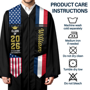 Happy,Graduation,Independence Day,America 250th,Gift For Yourself,Gift For Women,Gift For Men - Two Country Flags Graduation - Personalized Stoles