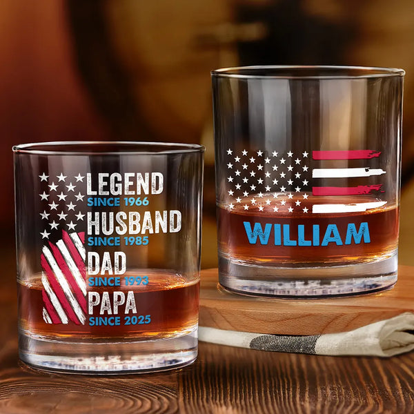 Gift For Father,Gift For Grandpa,Independence Day,Happy - America Legend Husband Dad Papa Stars And Stripes - Personalized Whiskey Glass