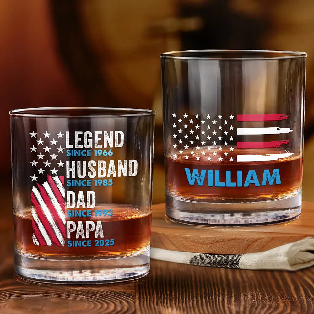 Gift For Father,Gift For Grandpa,Independence Day,Happy - America Legend Husband Dad Papa Stars And Stripes - Personalized Whiskey Glass