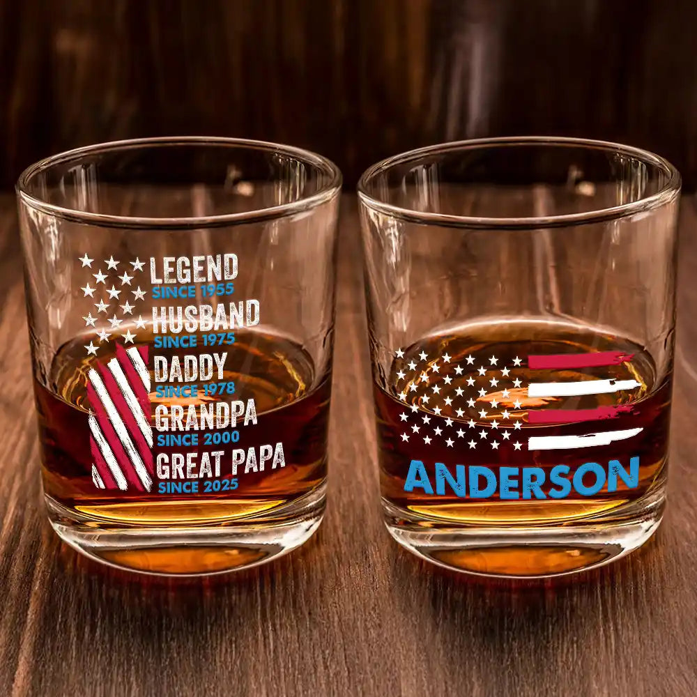 Gift For Father,Gift For Grandpa,Independence Day,Happy - America Legend Husband Dad Papa Stars And Stripes - Personalized Whiskey Glass