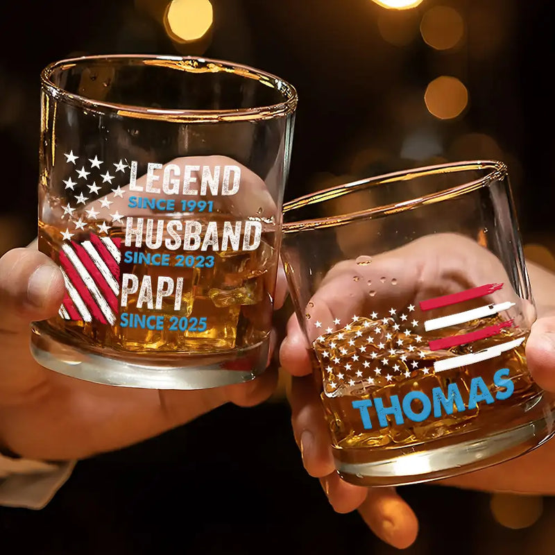 Gift For Father,Gift For Grandpa,Independence Day,Happy - America Legend Husband Dad Papa Stars And Stripes - Personalized Whiskey Glass