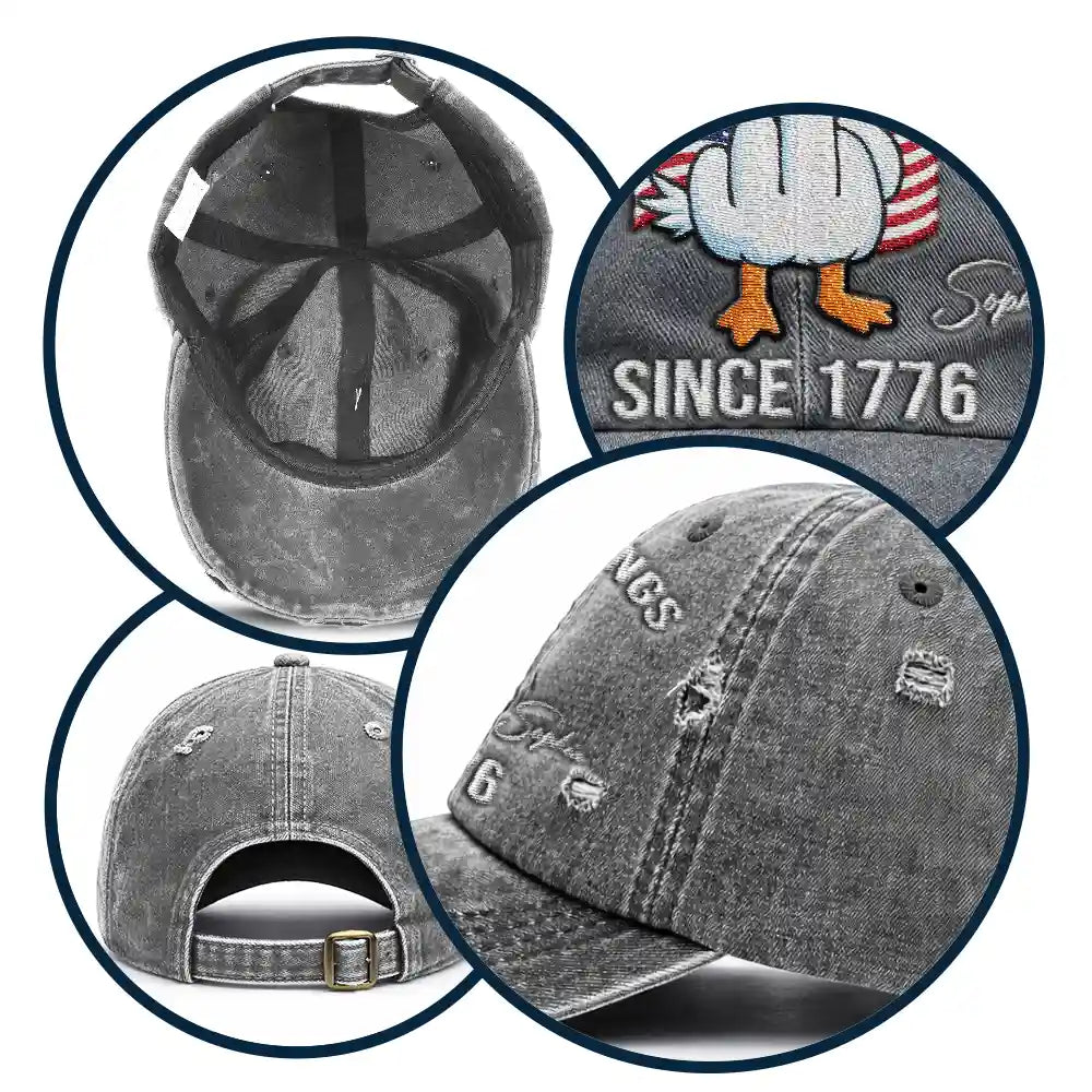 Gift For Men, Funny, Independence Day, America 250th - America Rejecting Kings Since 1776 Give Them The Bird - Personalized Embroidered Distressed Cap