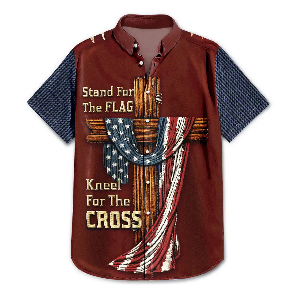 No Custom,Independence Day - America Stand For The Flag Kneel For The Cross - Hawaiian Shirt
