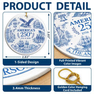 Independence Day,America 250th,Christmas,Proud,Family,Custom Text - American Patriotic Christmas Toile De Jouy - Personalized Circle Ceramic Ornament