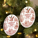Independence Day,America 250th,Christmas,Proud,Family,Custom Text - American Patriotic Christmas Toile De Jouy - Personalized Circle Ceramic Ornament