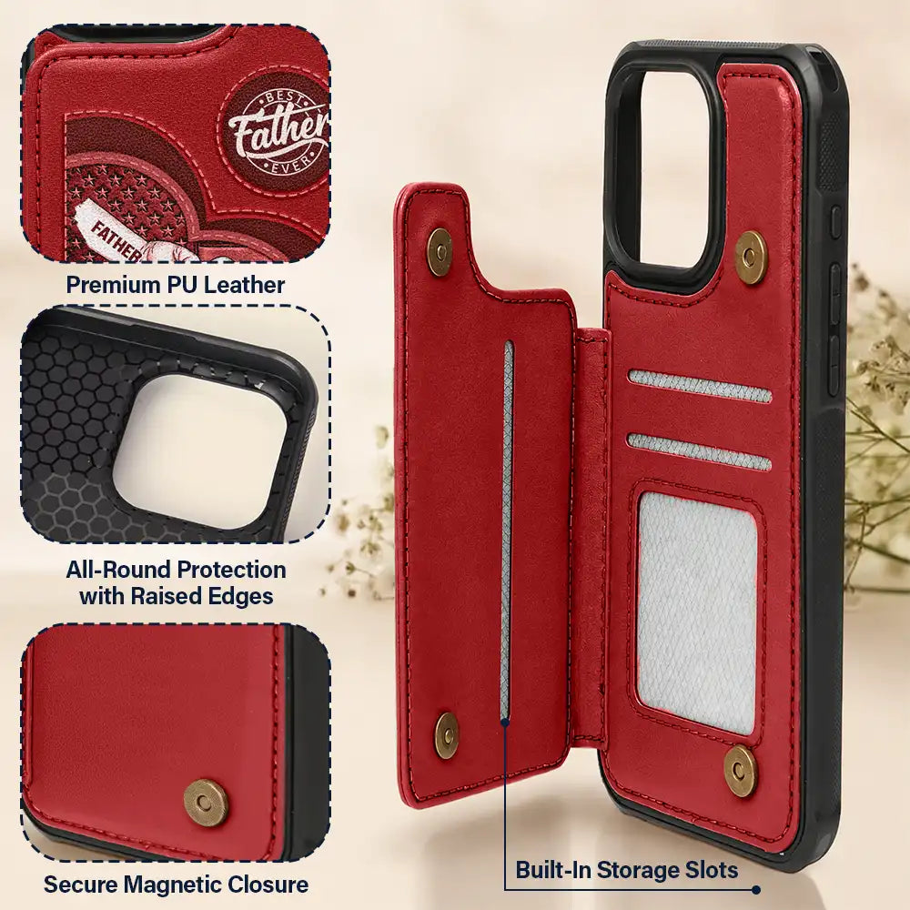 Gift For Husband,Gift For Yourself,Gift For Men,Gift For Grandpa,Gift For Father,America 250th,Independence Day,Love,Icon,Proud - American Dad Grandpa And Kids Fist Bump - Personalized Leather Flip Wallet Phone Case