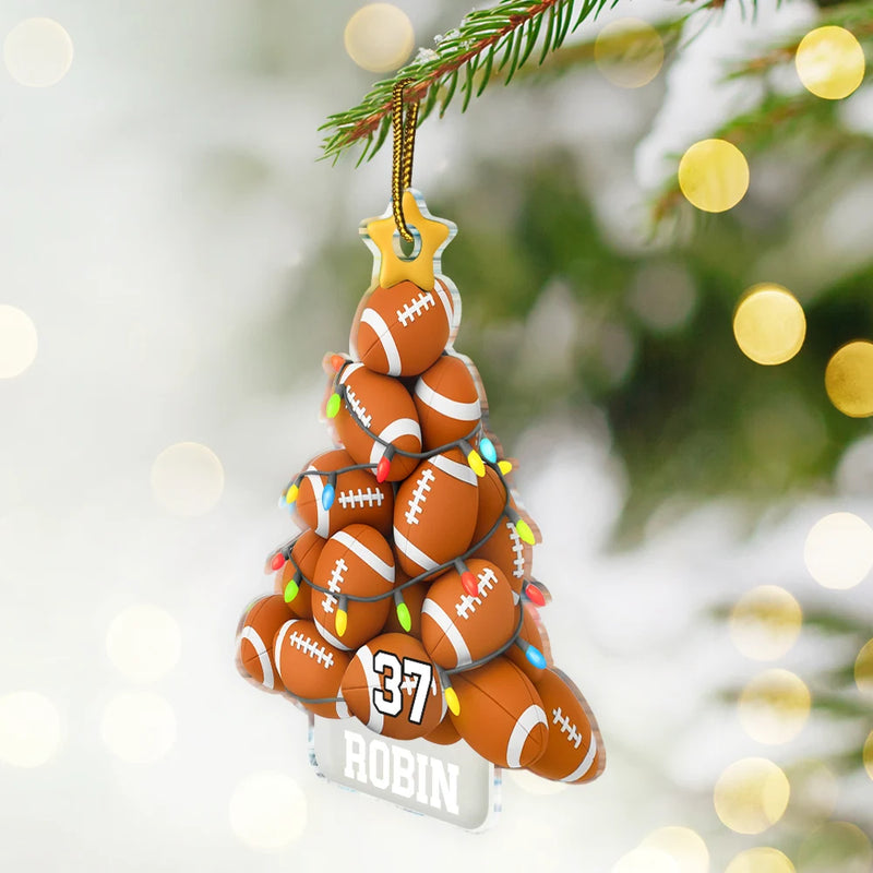 Gift For Yourself, Gift For Women, Gift For Men, Baseball, Basketball, Football, Golf, Happy, Christmas - American Football Christmas Tree - Personalized Custom Shaped Acrylic Ornament