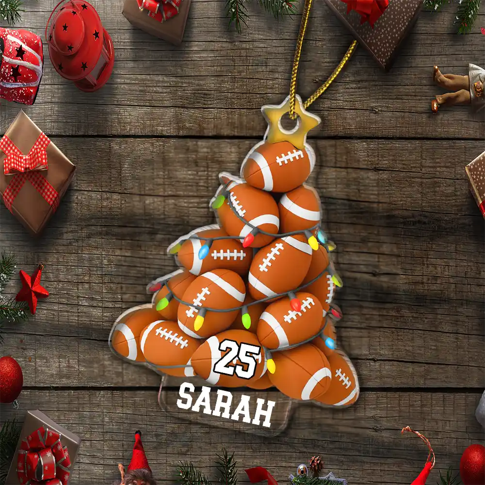 Gift For Yourself, Gift For Women, Gift For Men, Baseball, Basketball, Football, Golf, Happy, Christmas - American Football Christmas Tree - Personalized Custom Shaped Acrylic Ornament