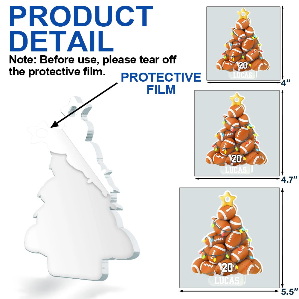 Gift For Yourself, Gift For Women, Gift For Men, Baseball, Basketball, Football, Golf, Happy, Christmas - American Football Christmas Tree - Personalized Custom Shaped Acrylic Ornament