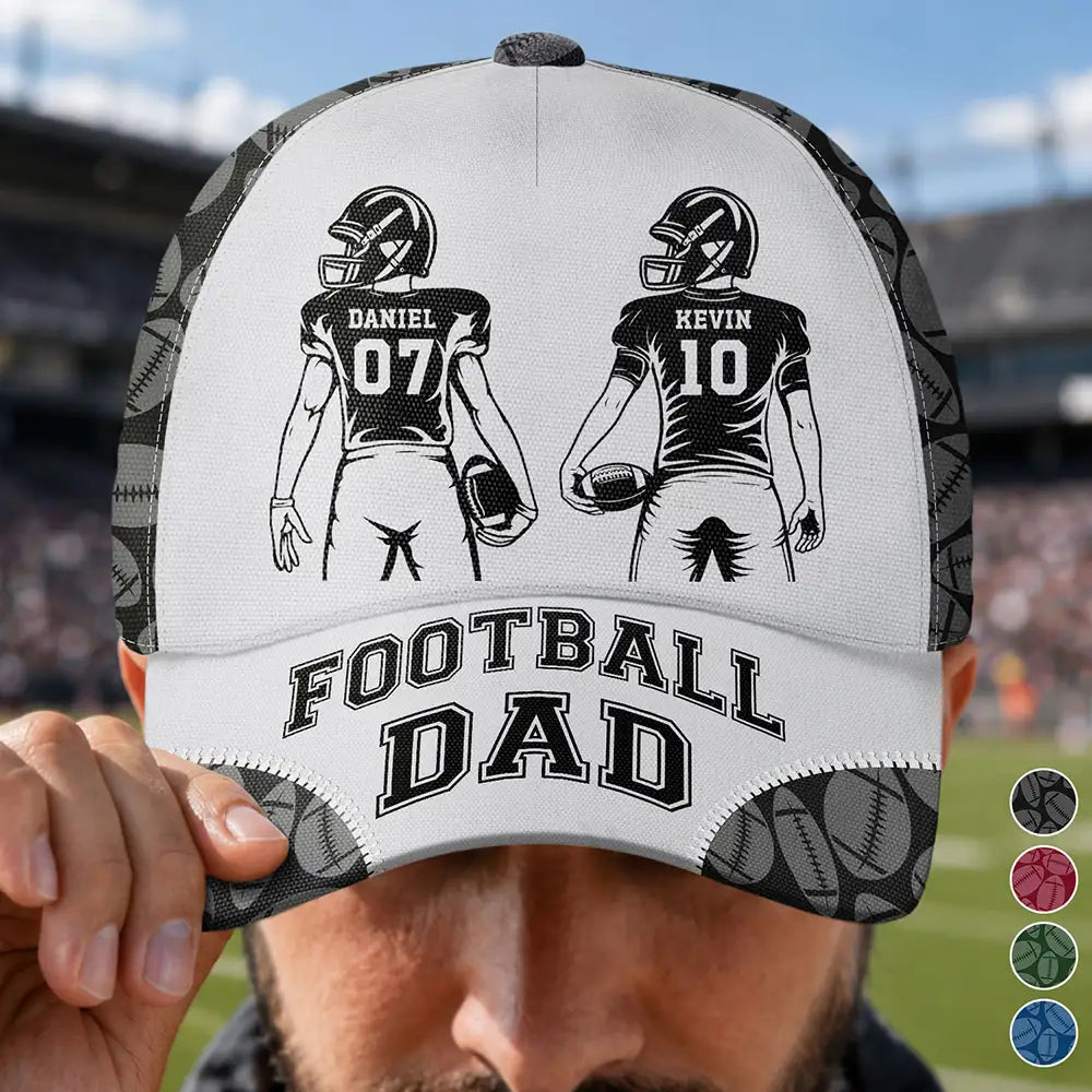 American Football Dad Papa Kids Backside Line Art - Personalized Classic Cap