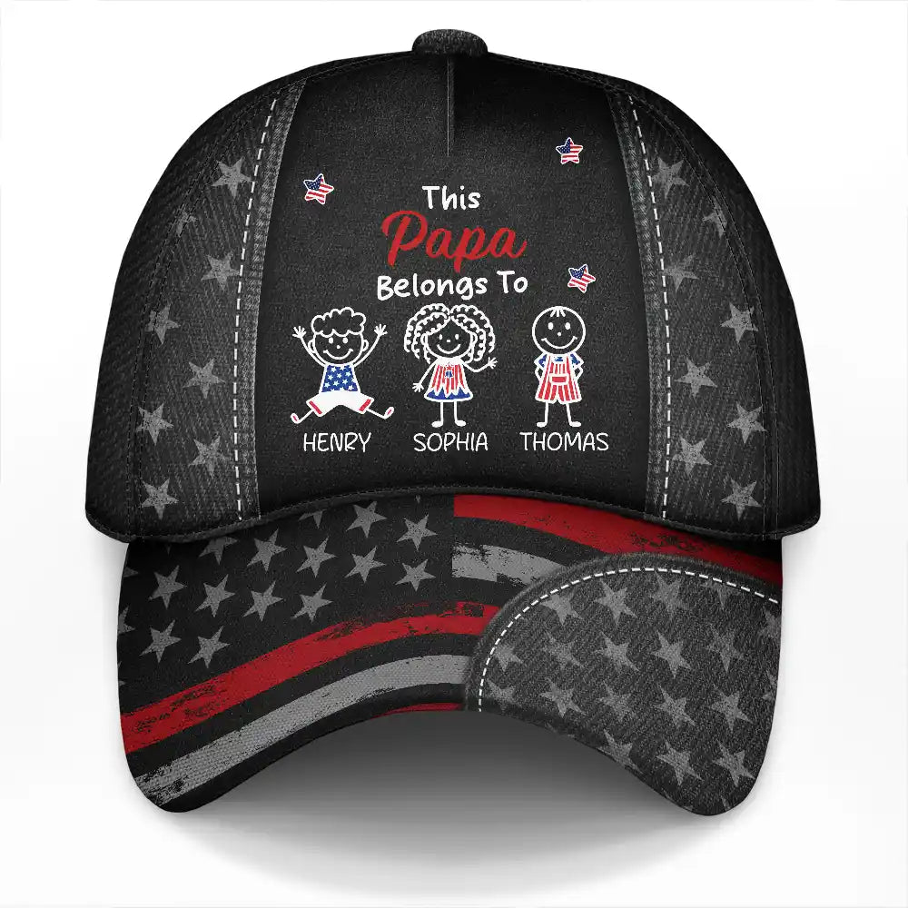 Gift For Grandpa,Gift For Father,Funny,Independence Day,Icon - American Stars And Stripes This Papa Dad Belongs To - Personalized Classic Cap