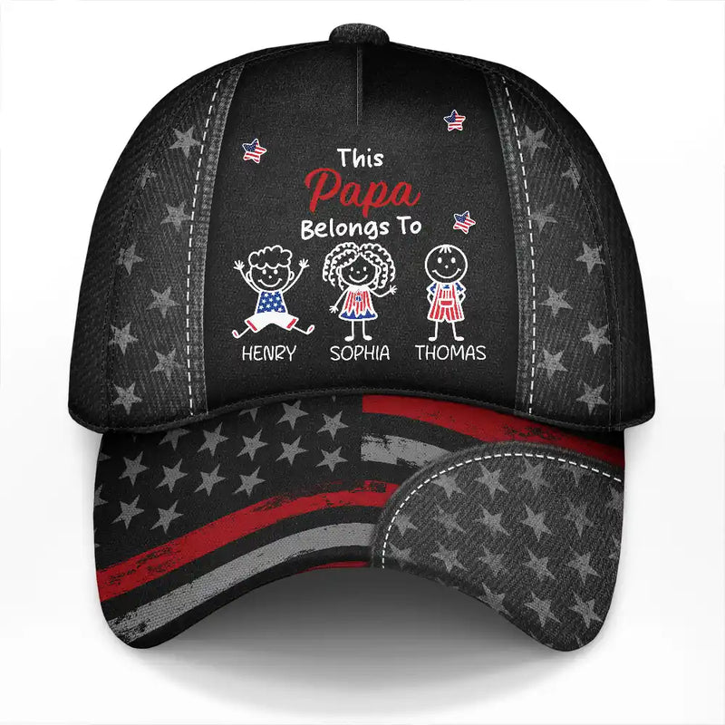 Gift For Grandpa,Gift For Father,Funny,Independence Day,Icon - American Stars And Stripes This Papa Dad Belongs To - Personalized Classic Cap