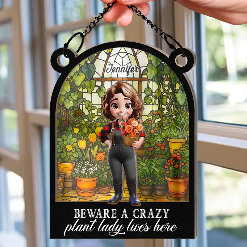 Gardening, Gift For Women, Happy - And Into The Garden I Go Gardening - Personalized Window Hanging Suncatcher Ornament