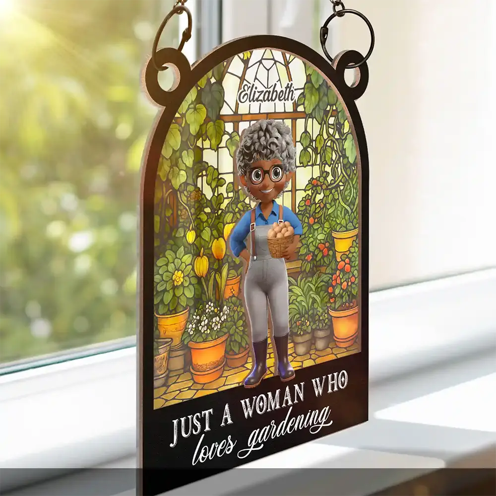 Gardening, Gift For Women, Happy - And Into The Garden I Go Gardening - Personalized Window Hanging Suncatcher Ornament