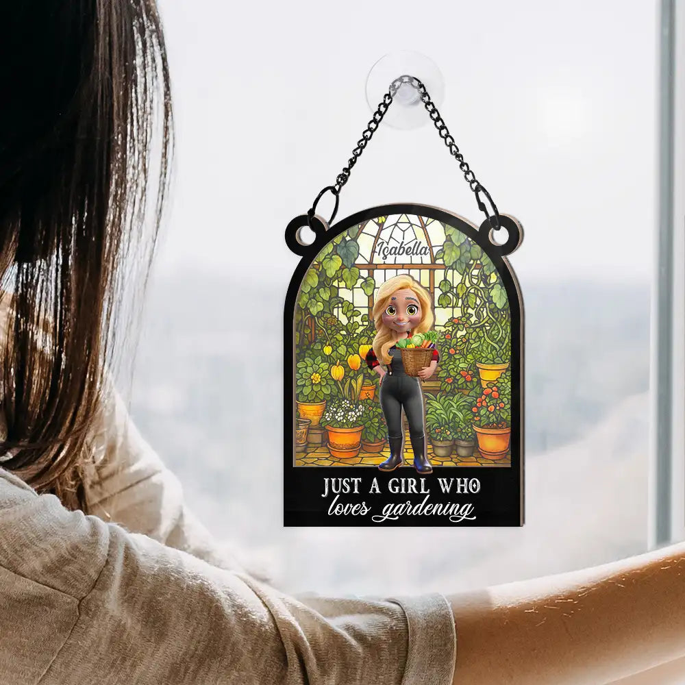 Gardening, Gift For Women, Happy - And Into The Garden I Go Gardening - Personalized Window Hanging Suncatcher Ornament