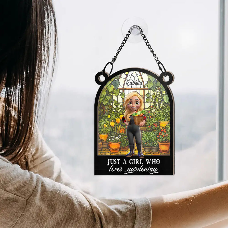 Gardening, Gift For Women, Happy - And Into The Garden I Go Gardening - Personalized Window Hanging Suncatcher Ornament
