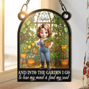 Gardening, Gift For Women, Happy - And Into The Garden I Go Gardening - Personalized Window Hanging Suncatcher Ornament
