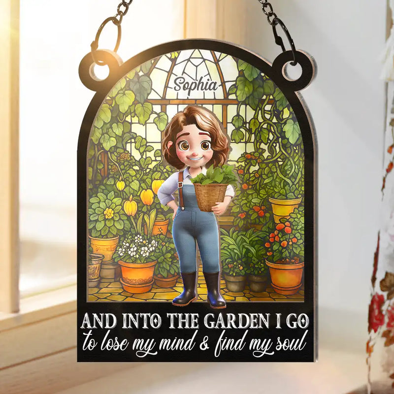 Gardening, Gift For Women, Happy - And Into The Garden I Go Gardening - Personalized Window Hanging Suncatcher Ornament
