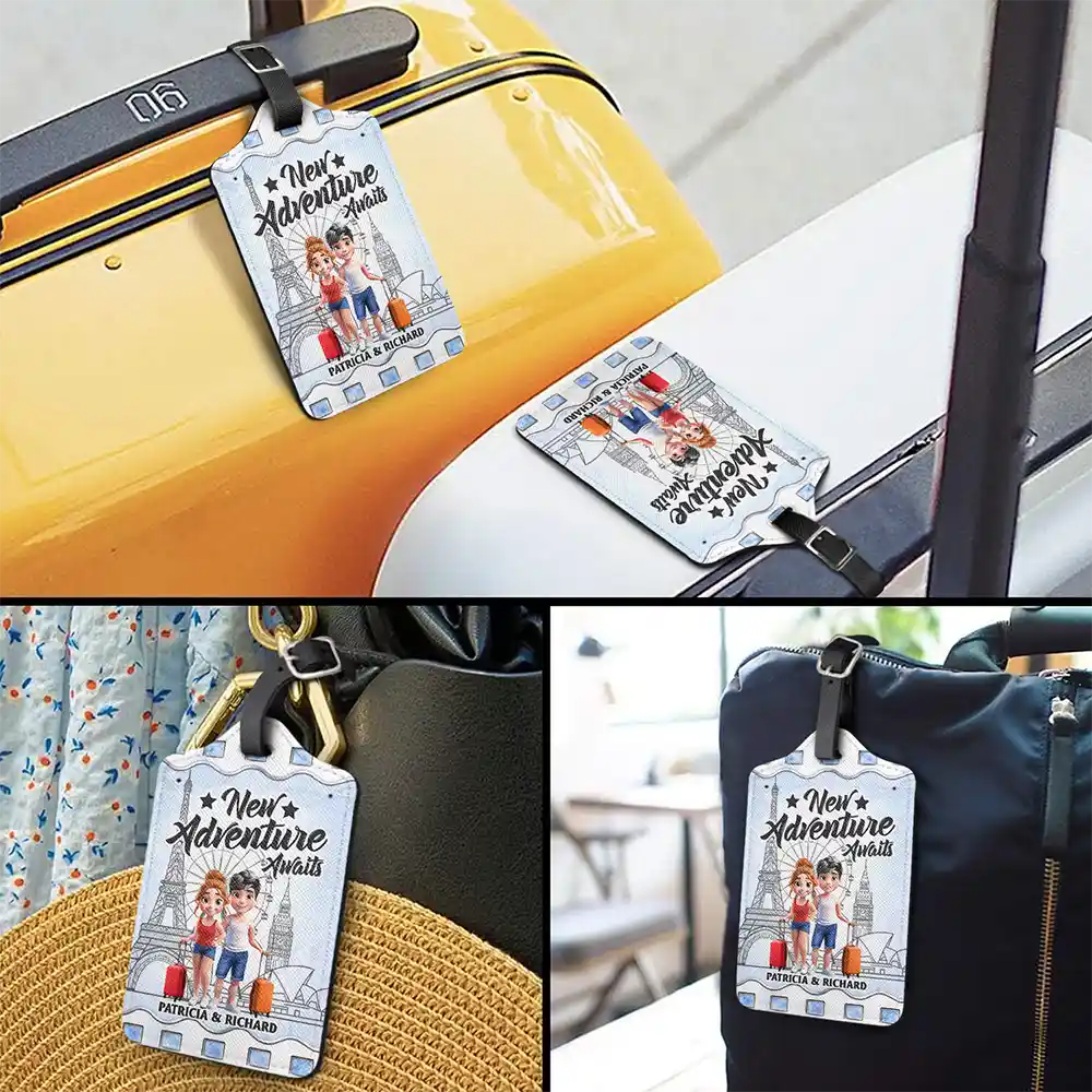 Happy,Travel - And So Adventure Begins Travel - Personalized Luggage Tag