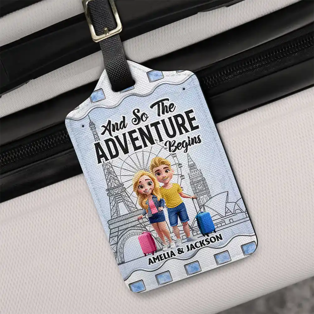 Happy,Travel - And So Adventure Begins Travel - Personalized Luggage Tag