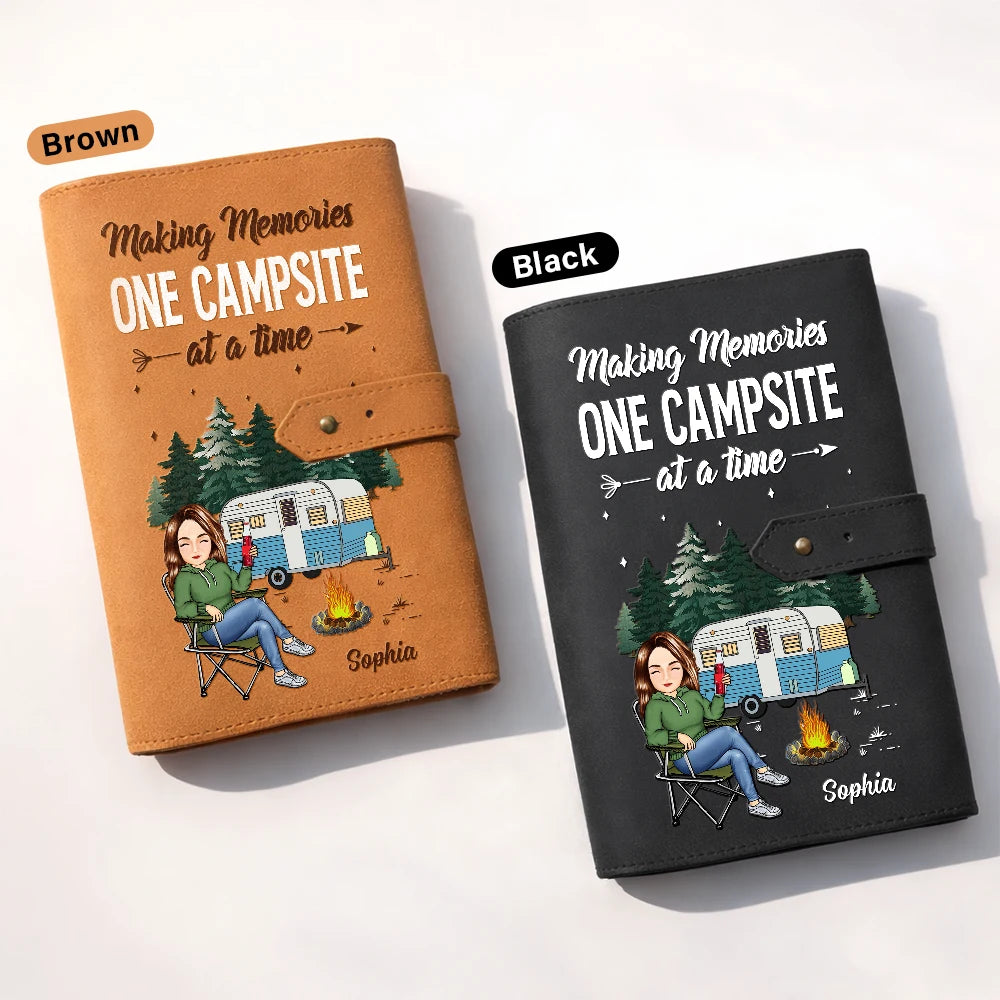 Camping, Gift For Women, Gift For Men, Happy - And So The Adventure Awaits - Personalized Leather Cable Bag