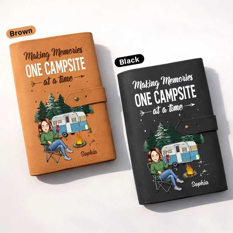 Camping, Gift For Women, Gift For Men, Happy - And So The Adventure Awaits - Personalized Leather Cable Bag