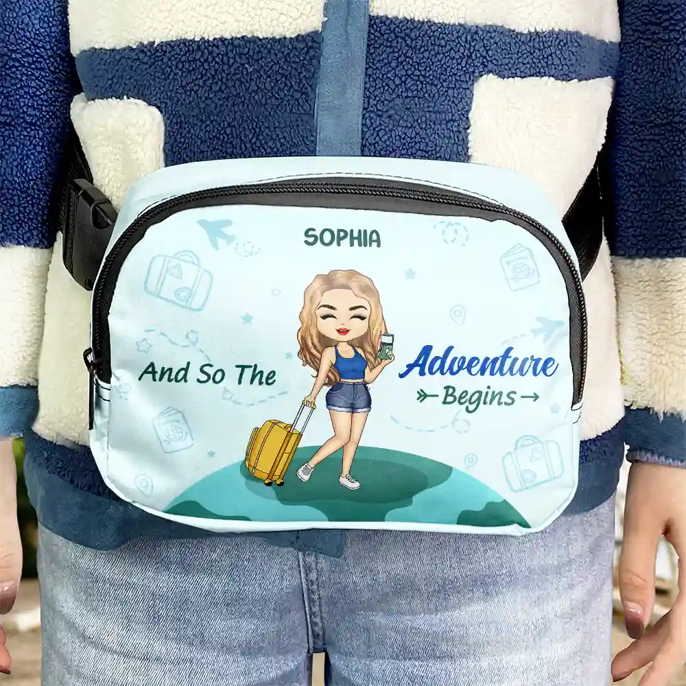 Gift For Yourself,Summer,Gift For Women,Gift For Men,Happy,Travel - And So The Adventure Begins - Personalized Crossbody Belt Bag