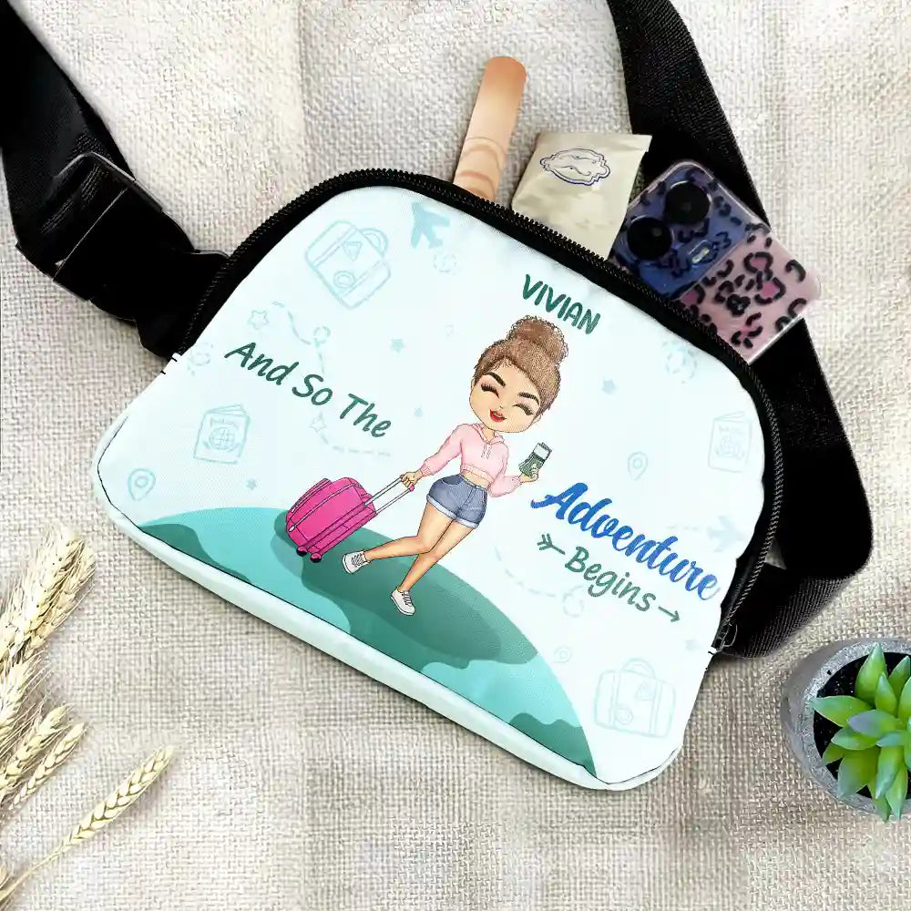 Gift For Yourself,Summer,Gift For Women,Gift For Men,Happy,Travel - And So The Adventure Begins - Personalized Crossbody Belt Bag