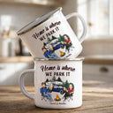 Camping,Campsite,Happy,Gift For Couples,Gift For Husband,Gift For Wife,Gift For Boyfriend,Gift For Girlfriend - And So The Adventure Begins Cartoon Couple Camping - Personalized Enamel Mug