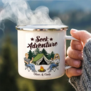 Camping,Campsite,Happy,Gift For Couples,Gift For Husband,Gift For Wife,Gift For Boyfriend,Gift For Girlfriend - And So The Adventure Begins Cartoon Couple Camping - Personalized Enamel Mug