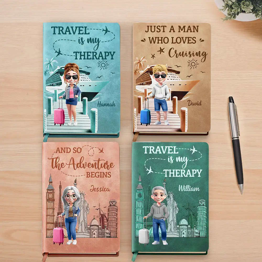 And So The Adventure Begins Travel Woman Man - Personalized Leather Journal