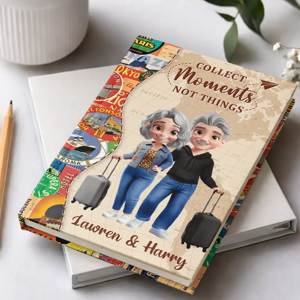 Gift For Couples,Gift For Wife,Gift For Husband,Happy,Travel - And So The Adventure Begins Traveling Couple - Personalized Hardcover Journal